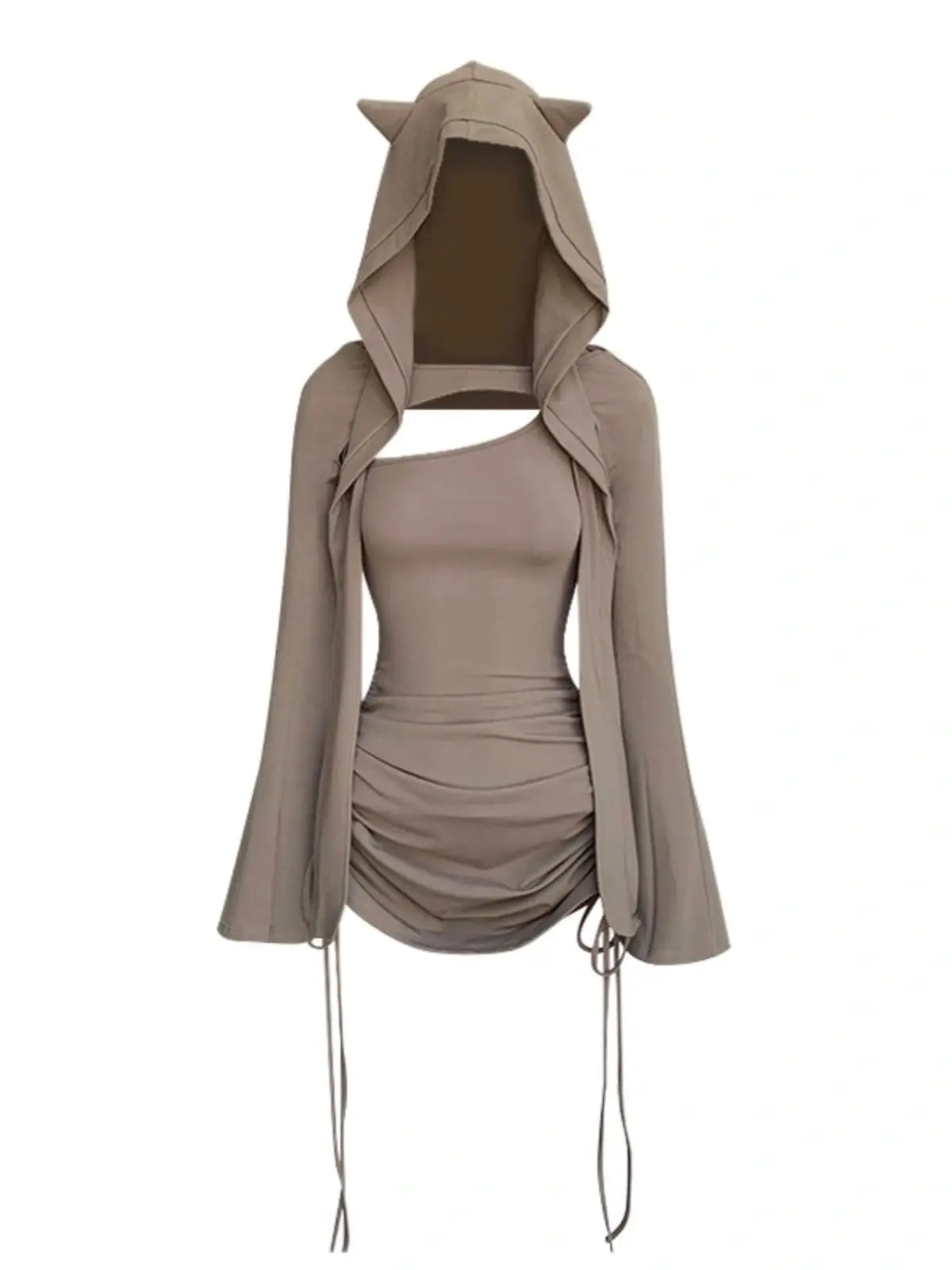 2024 women's clothing suit hot girl sexy hooded suspender skirt y2k autumn new pleated drawstring slim waist bag hip skirt